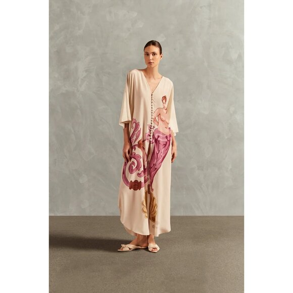 Adrian Degreas Le Sirenuse Silk Buttoned Midi Kaftan Lilac Womens Size Small - Picture 1 of 10